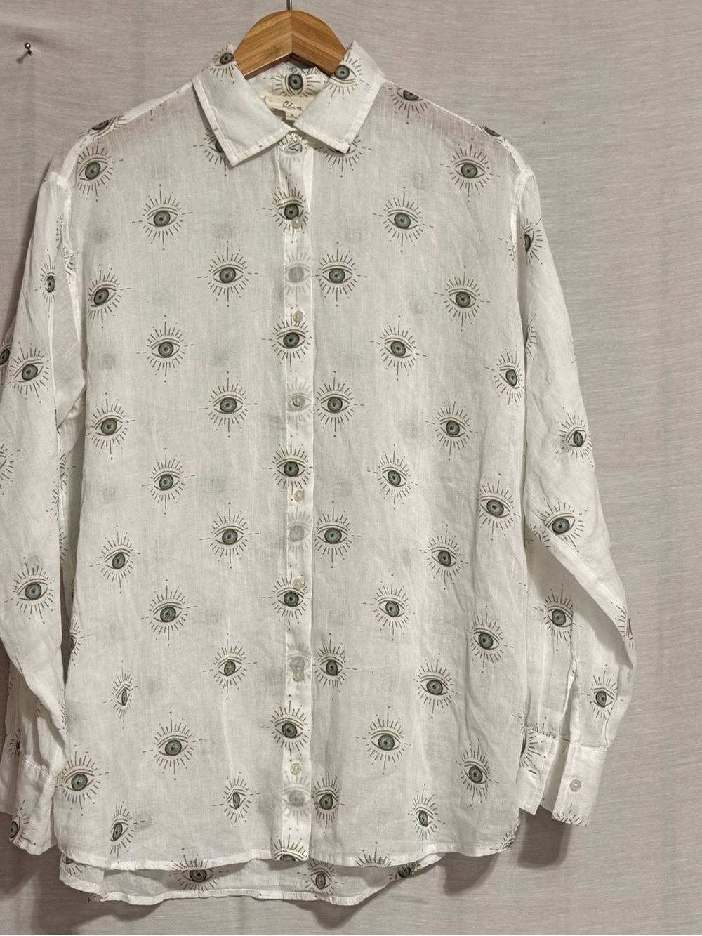 Elan Evil Eye Print 100% Cotton Button Down Shirt Small NWOT
